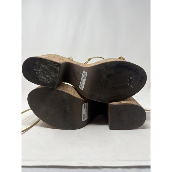 Schutz Maxima Lace Up Ankle Tie Platform Heel‎ Sandals Women's 10B Gold Metallic - Picture 8 of 9